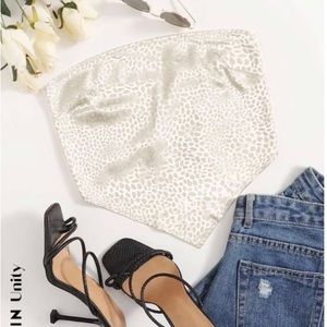 Cream silk leopard print wrap top